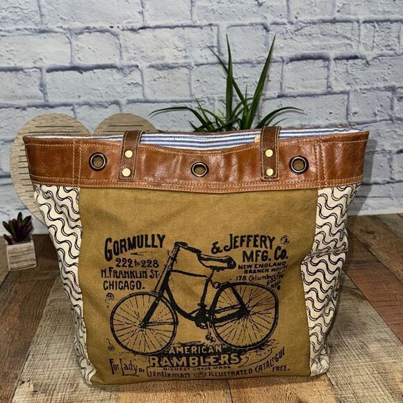 Upcycle Canvas Bag, Handmade Canvas Bag With Leather, Canvas Tote Bag - Picture 2 of 11